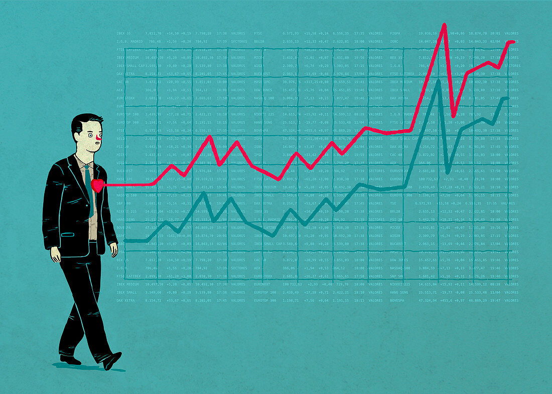 Illustration of businessman with line graph