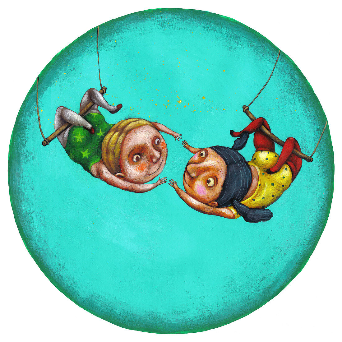 Illustration of children on trapeze