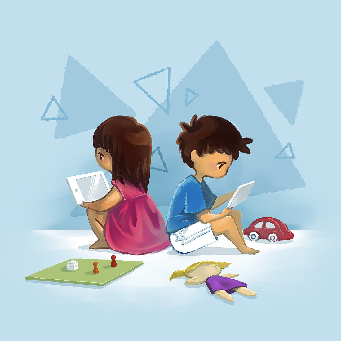 Illustration of children using digital tablet