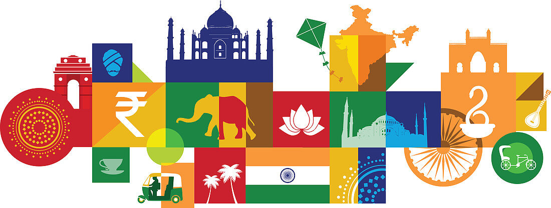 Illustration of tourist attractions in India, Asia