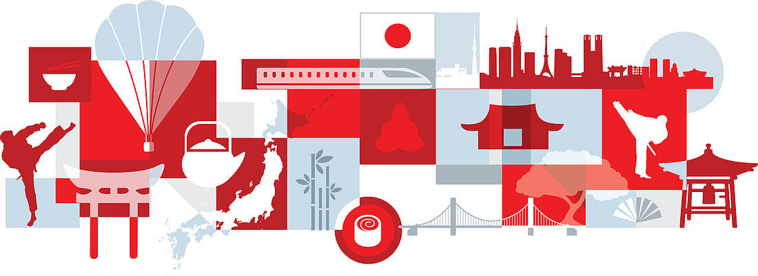 Illustration of tourist attractions in Japan
