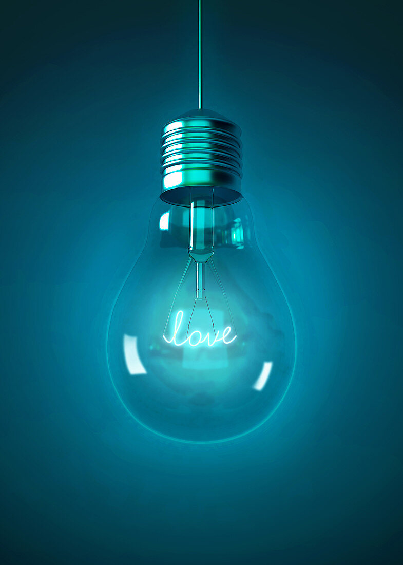 Illustration of light bulb with love sign