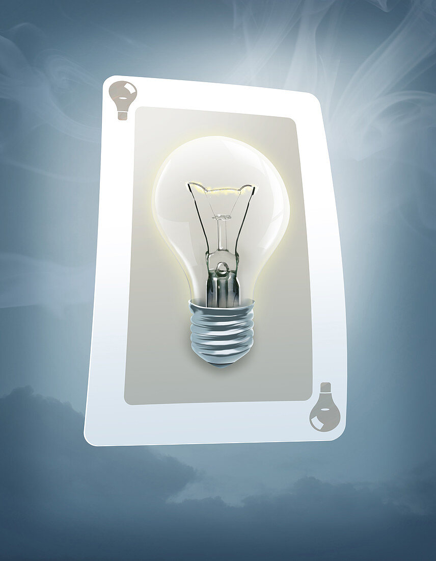 Illustration of lit bulb on trump card