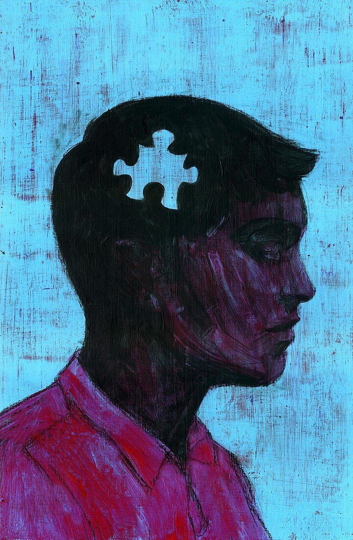 Illustration of man with missing piece of jigsaw