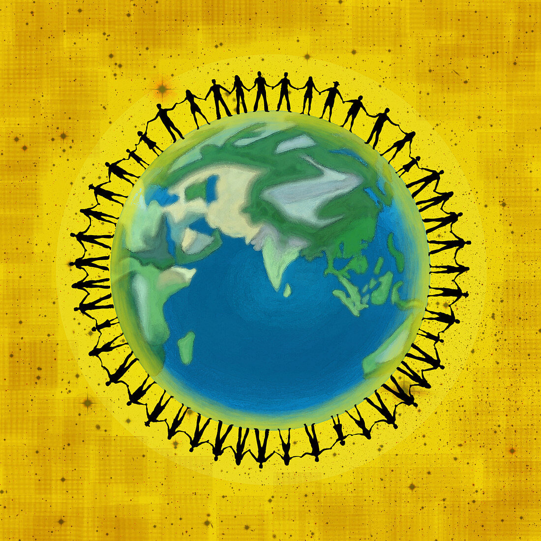 Illustration of people on globe