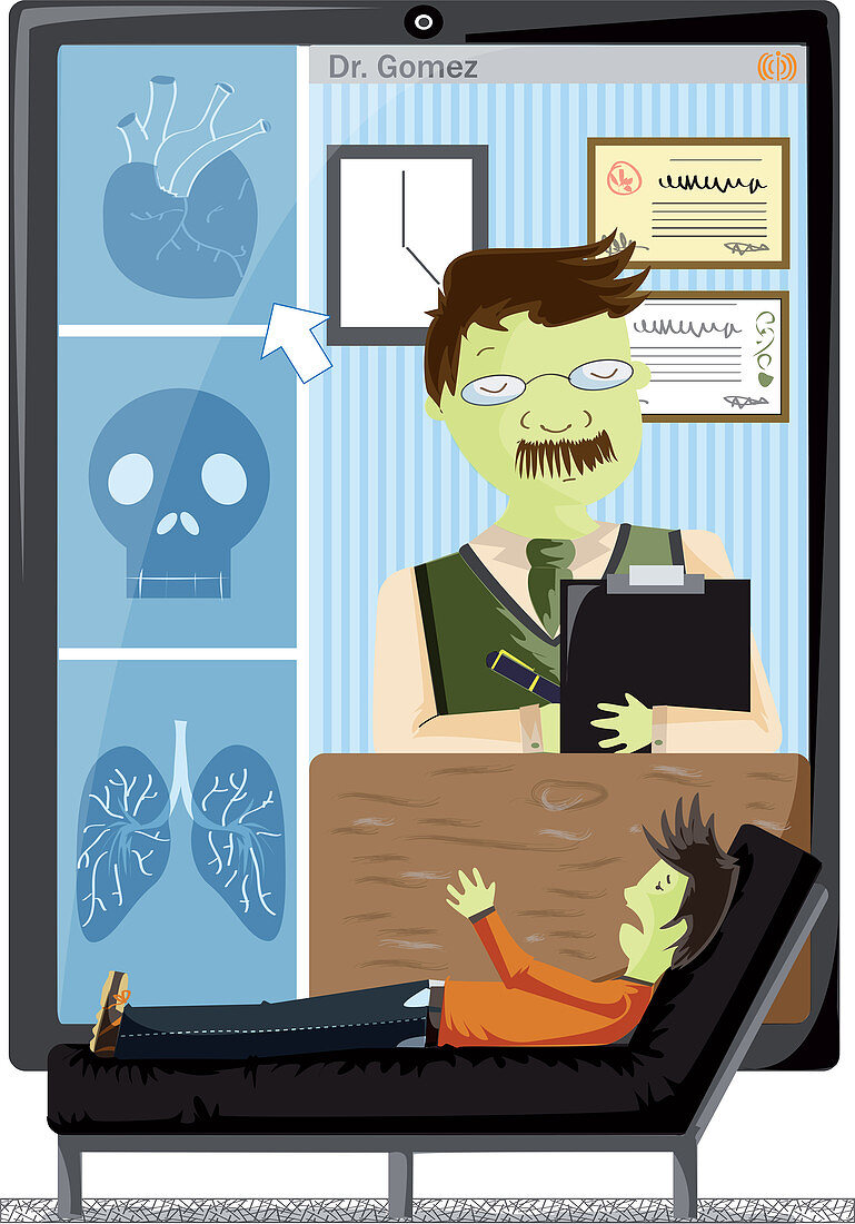 Video conference with doctor, illustration