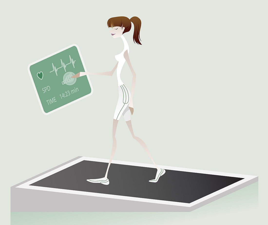 Woman exercising in a gym, illustration