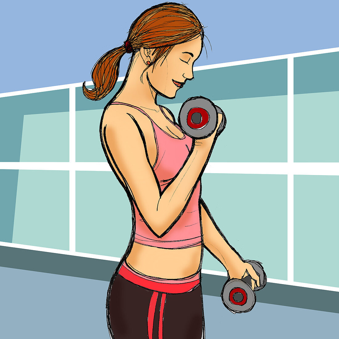 Woman exercising with dumbbells, illustration