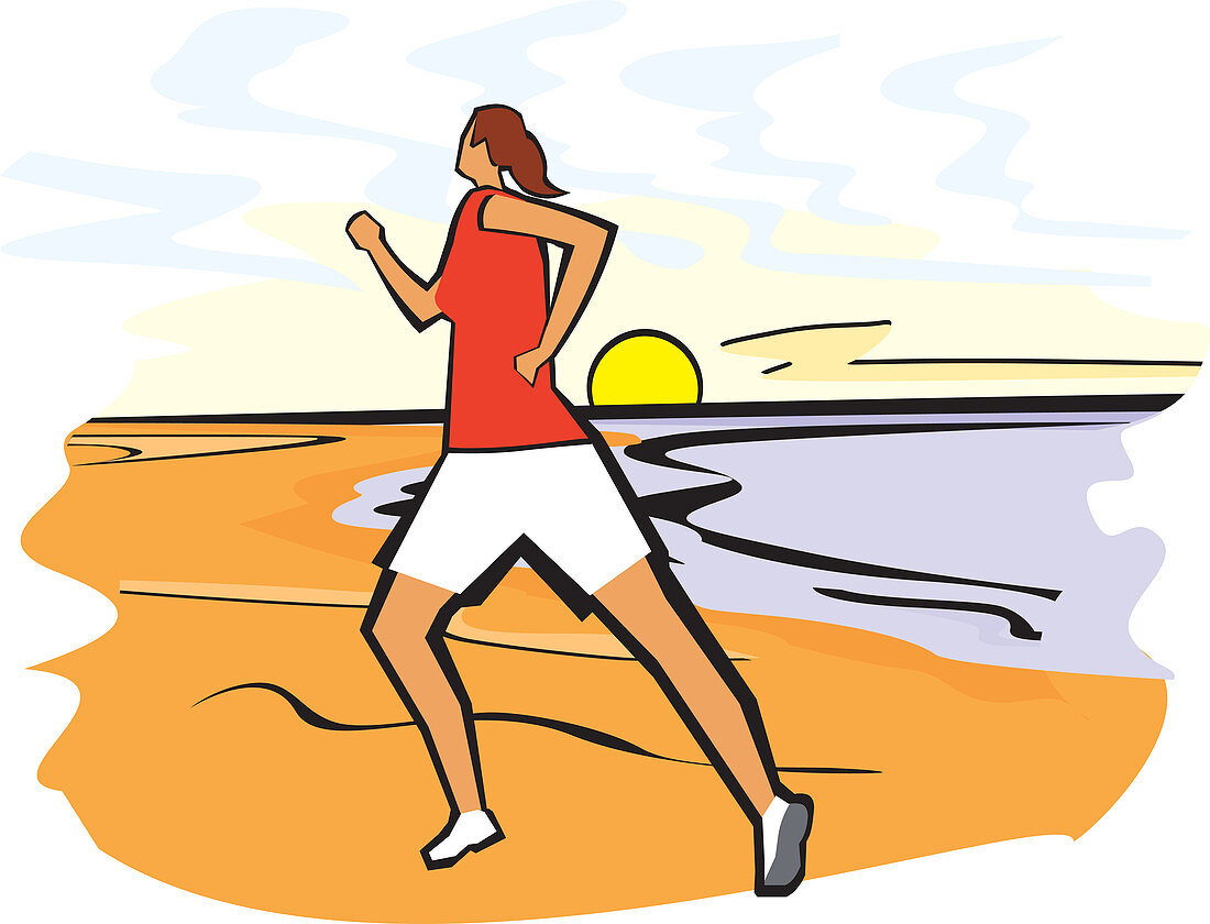 Woman running on the beach, illustration