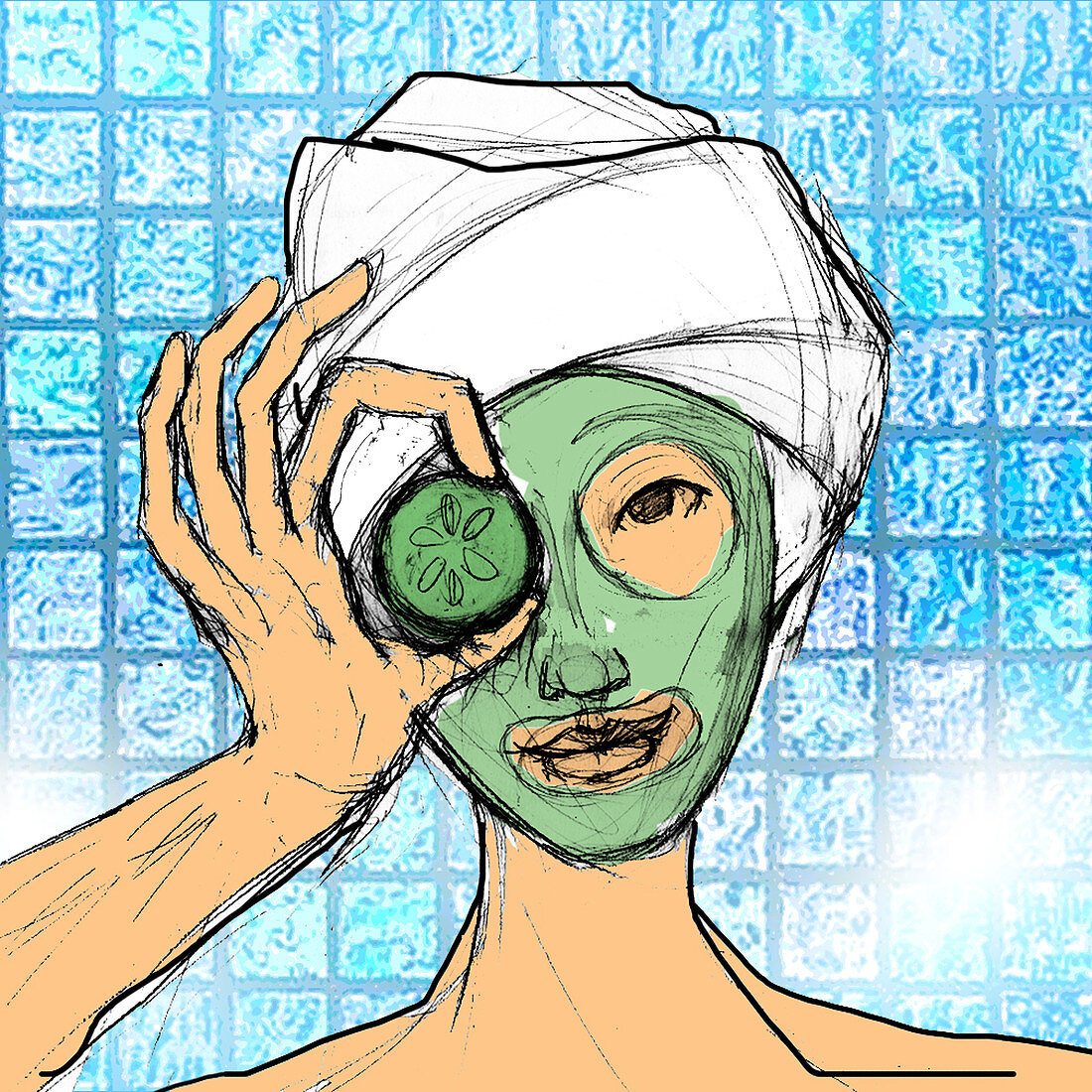 Woman with face mask, illustration