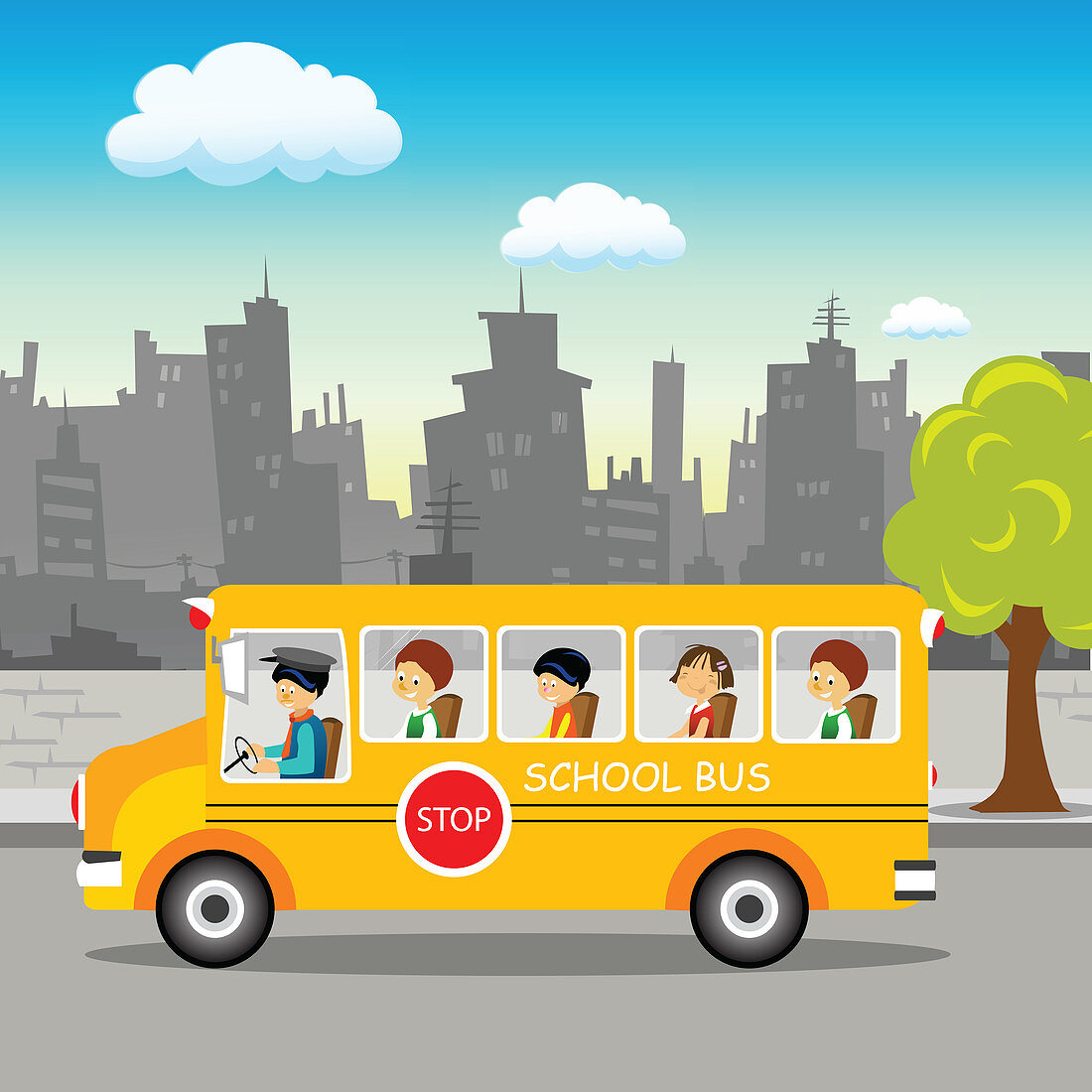 School bus on its way, illustration