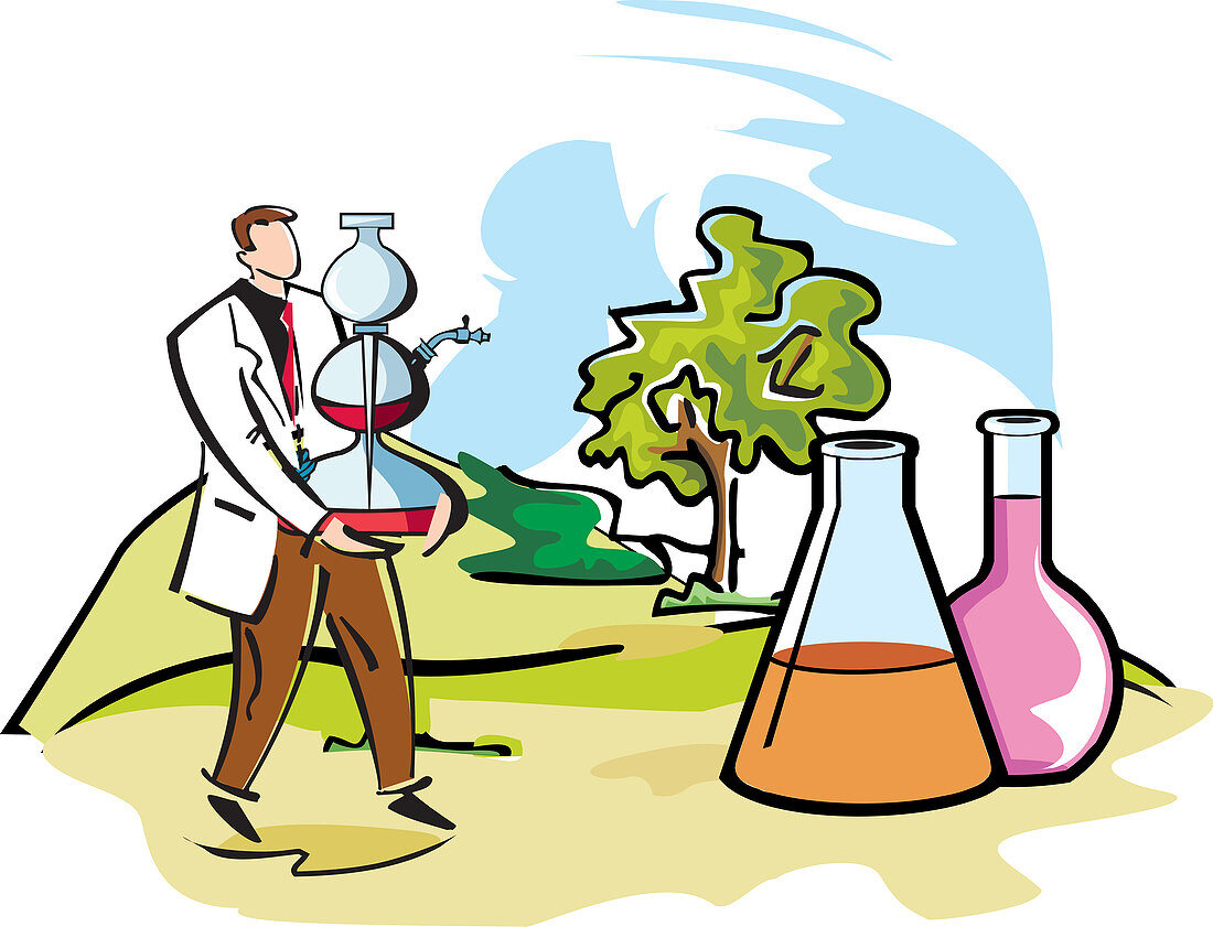 Scientist performing experiments, illustration