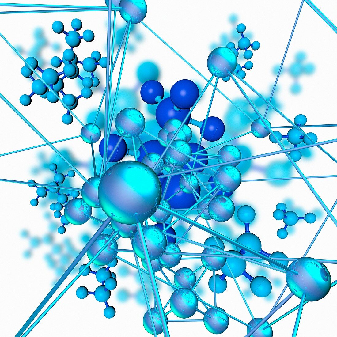 Blue molecules, illustration