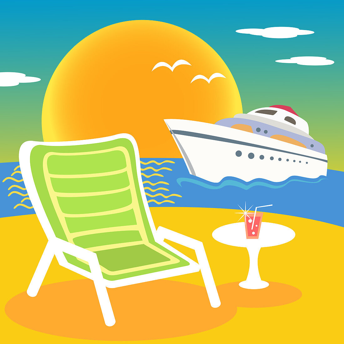Beach and yacht, illustration