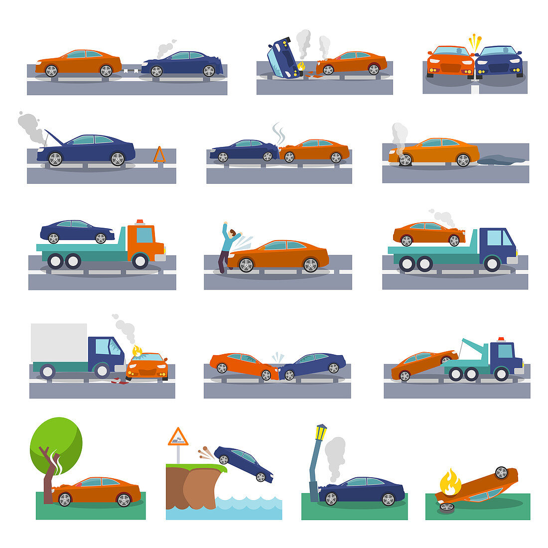 Car accident icons, illustration