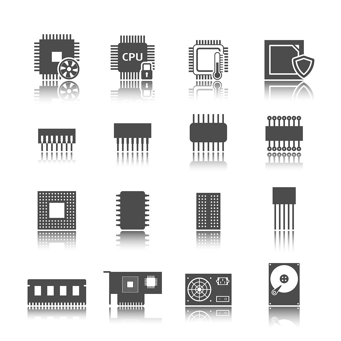 Computer component icons, illustration