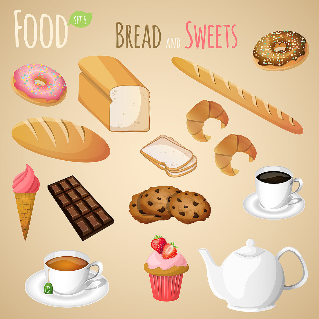 Breads and sweets, illustration