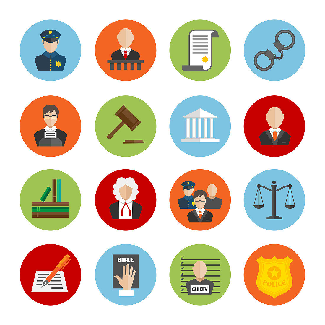 Law and justice icons, illustration