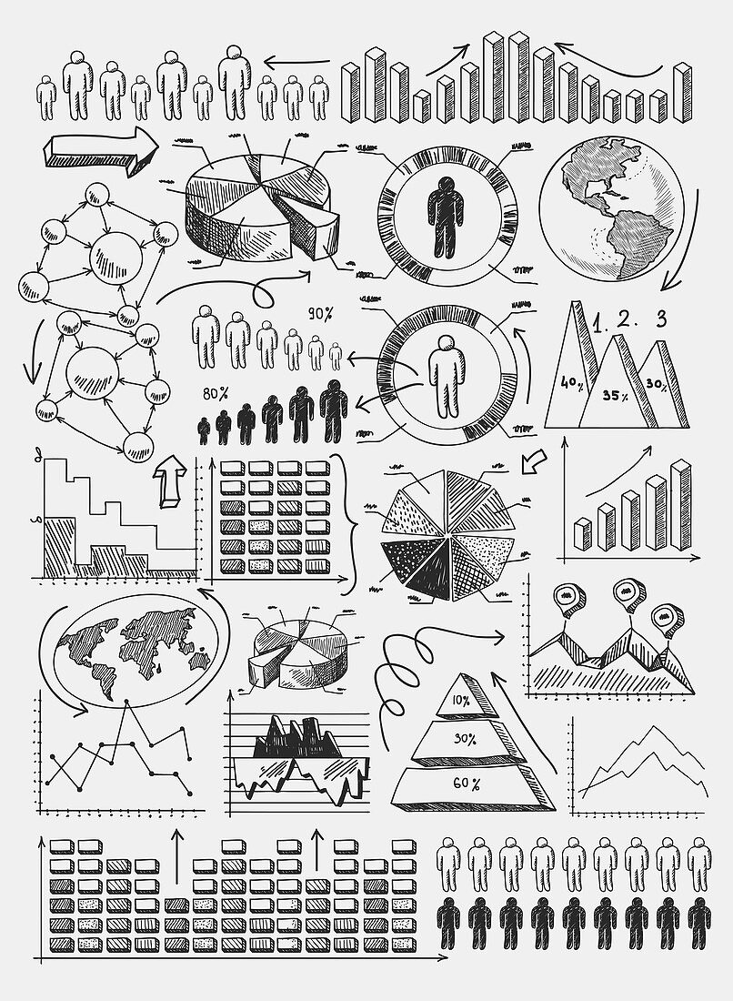 Graph and chart icons, illustration
