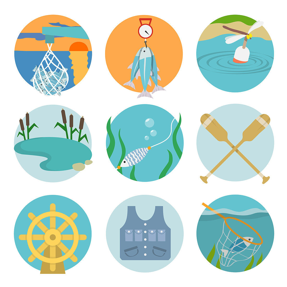 Fishing icons, illustration