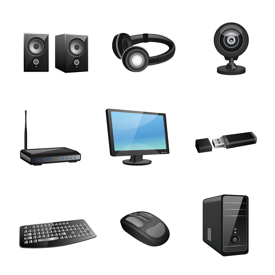 Computer and accessories, illustration