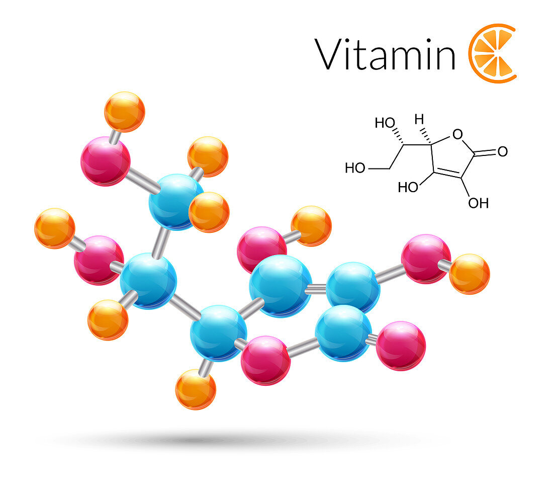 Vitamin C molecule, illustration