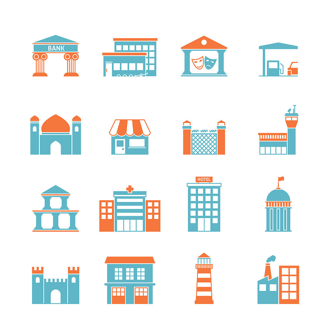 Public building icons, illustration