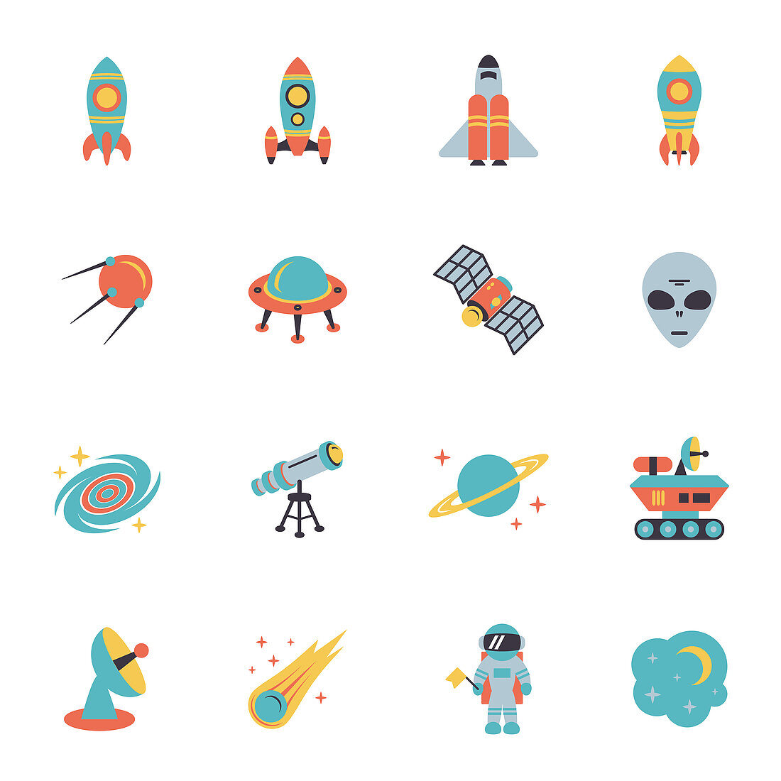 Space icons, illustration