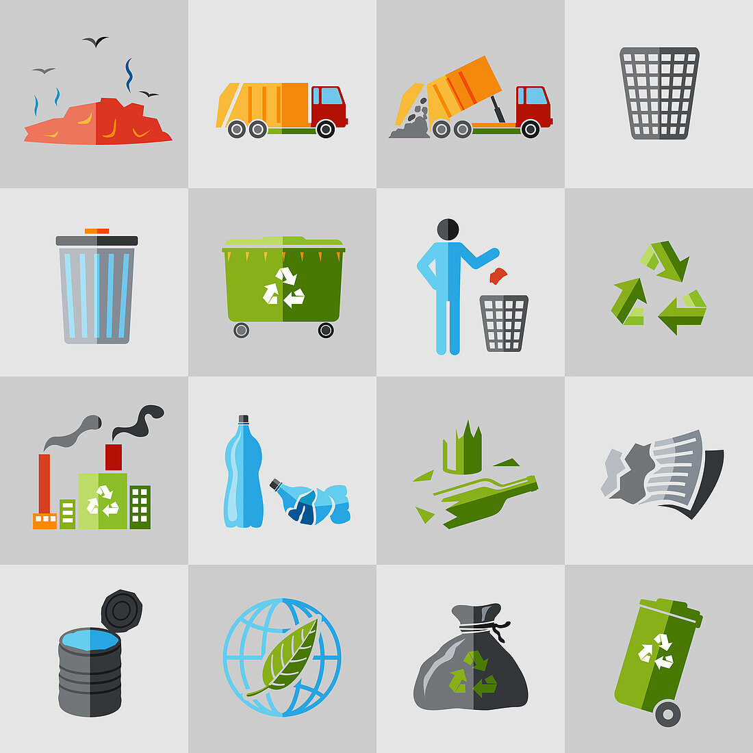 Litter and recycling icons, illustration
