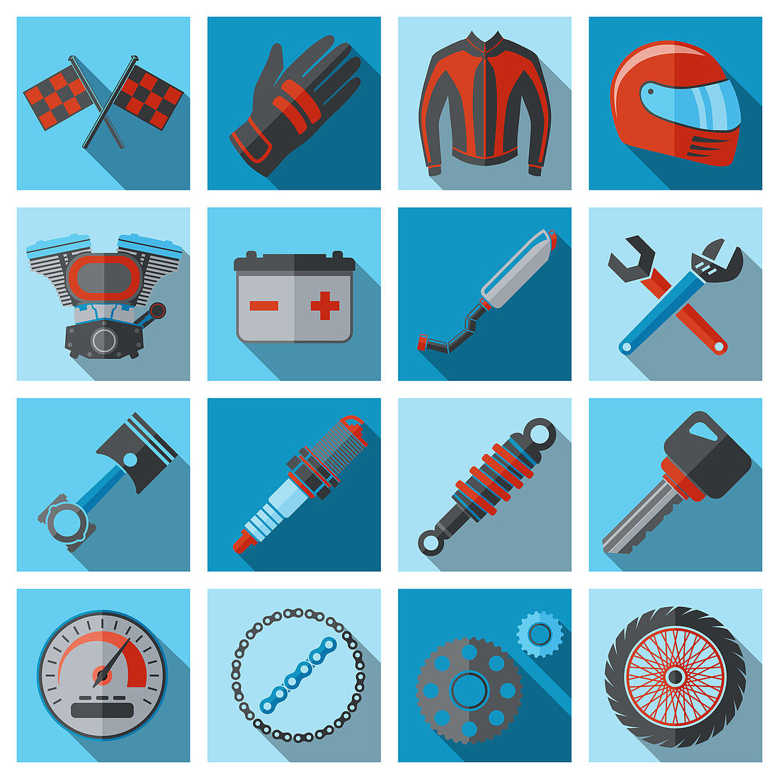 Motorcycle parts icons, illustration