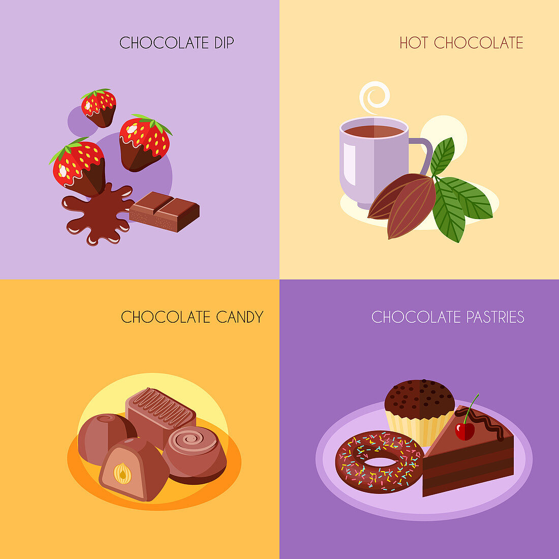 Chocolate products icons, illustration