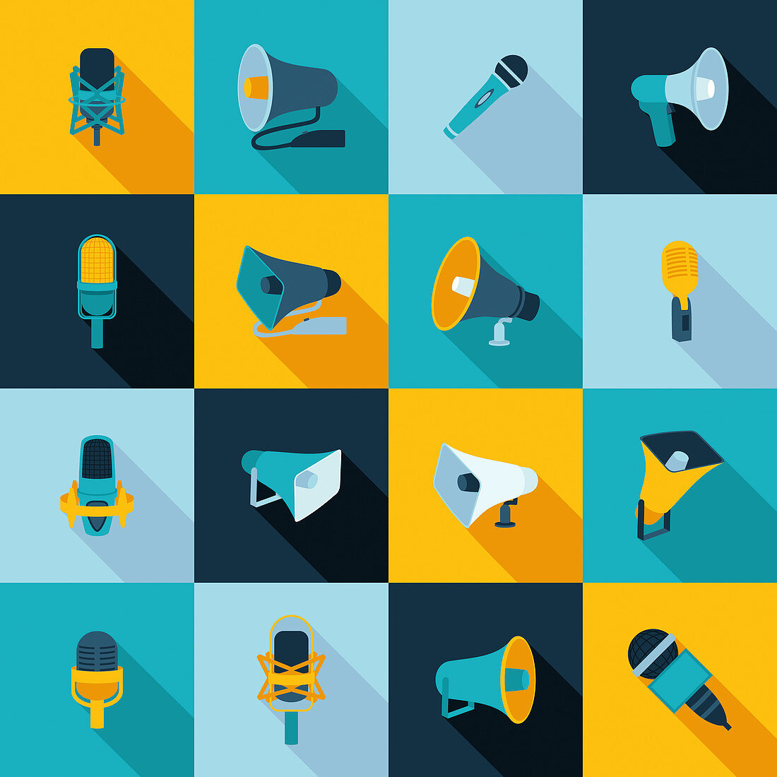 Microphone and megaphone icons, illustration