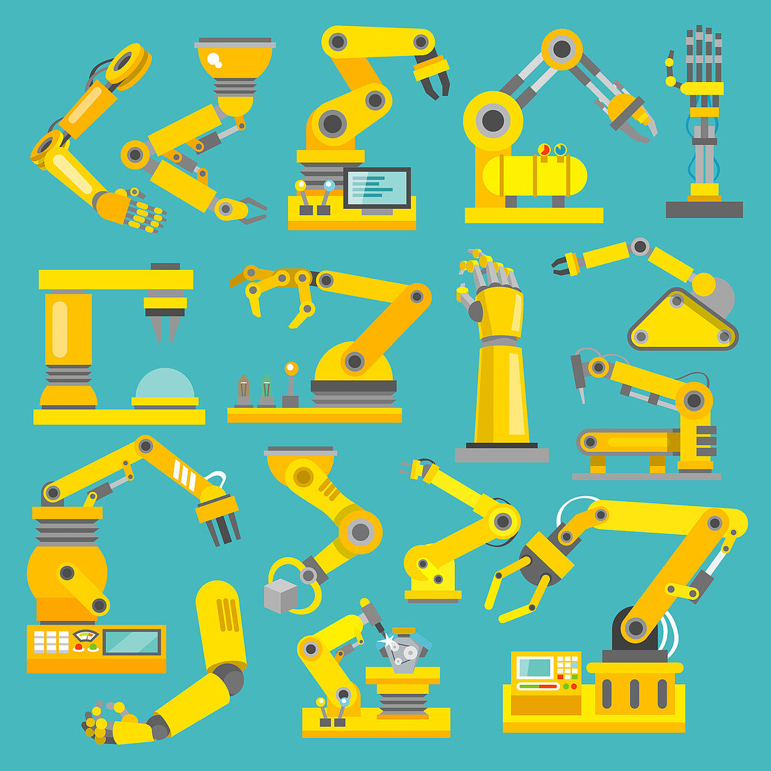 Industrial robot icons, illustration