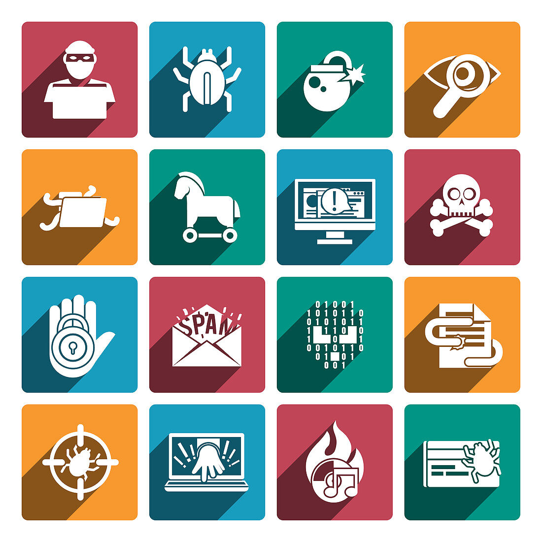 Hacker and computer security icons, illustration