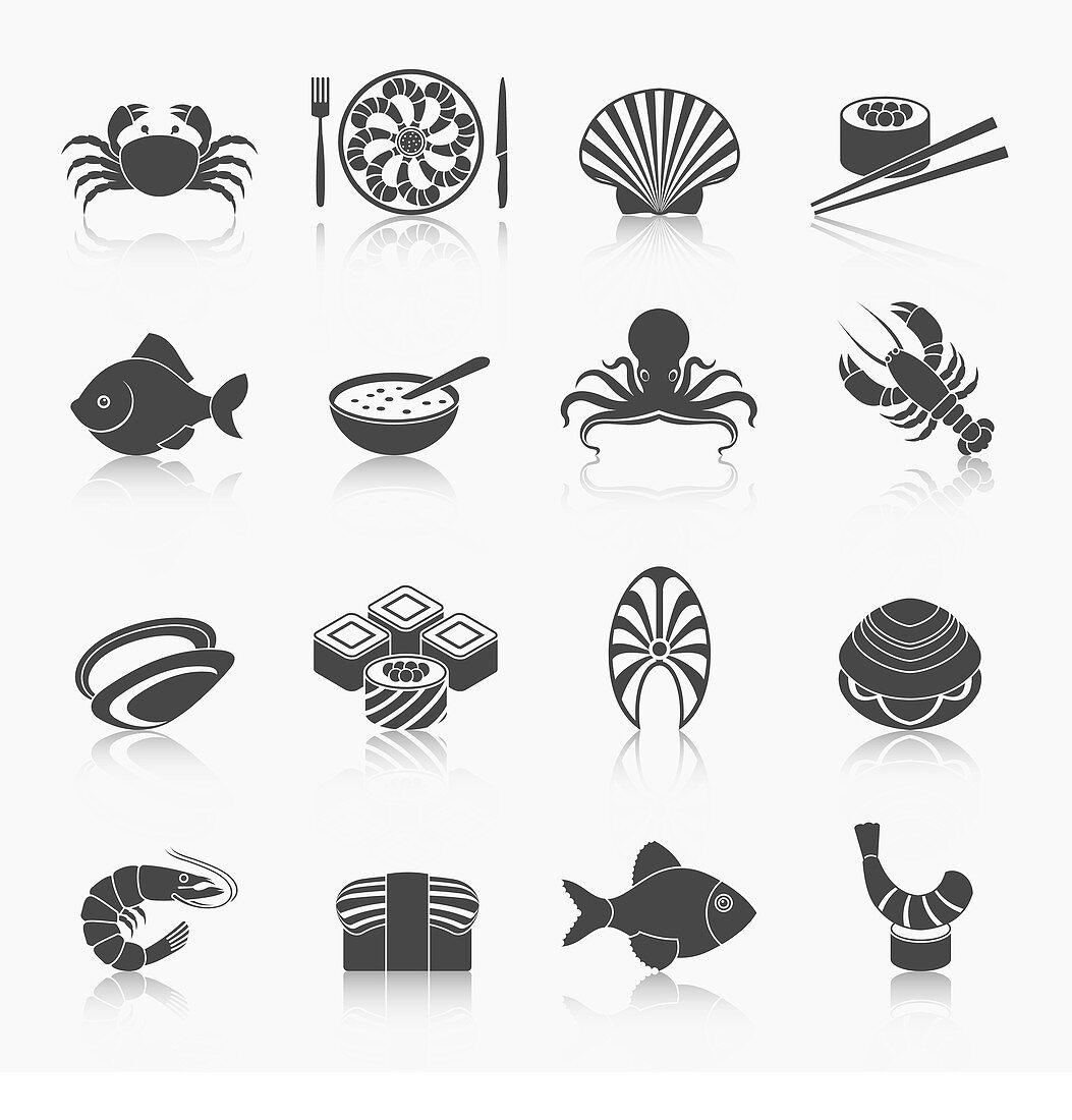 Seafood icons, illustration