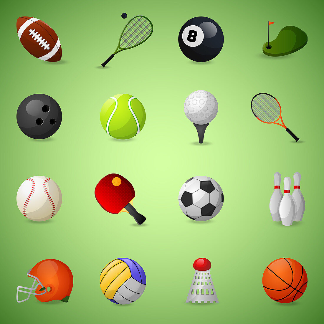 Sports equipment icons, illustration