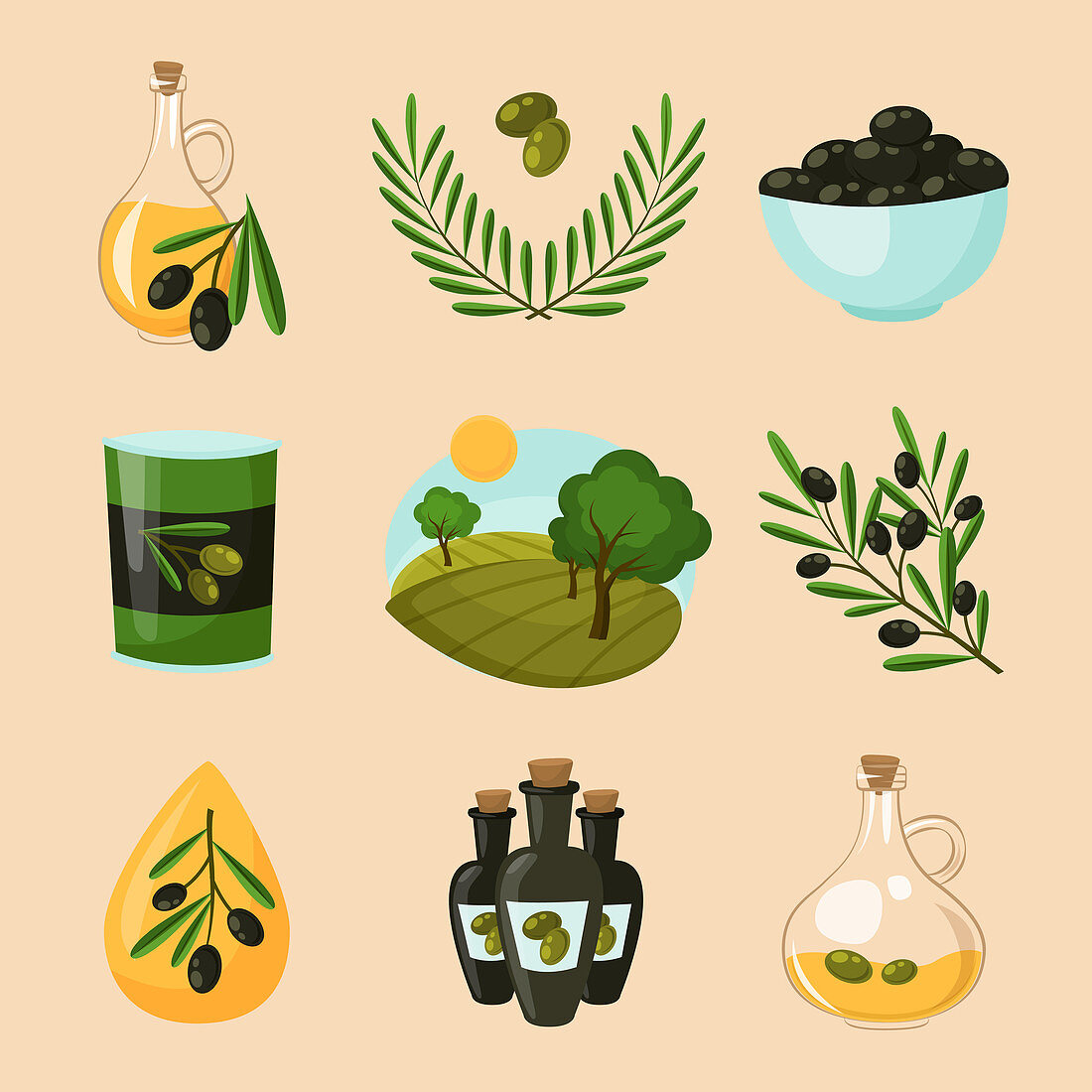 Olive oil icons, illustration