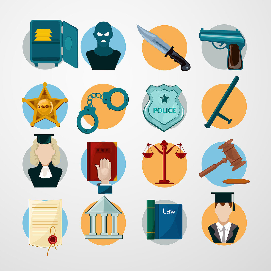 Law and order icons, illustration