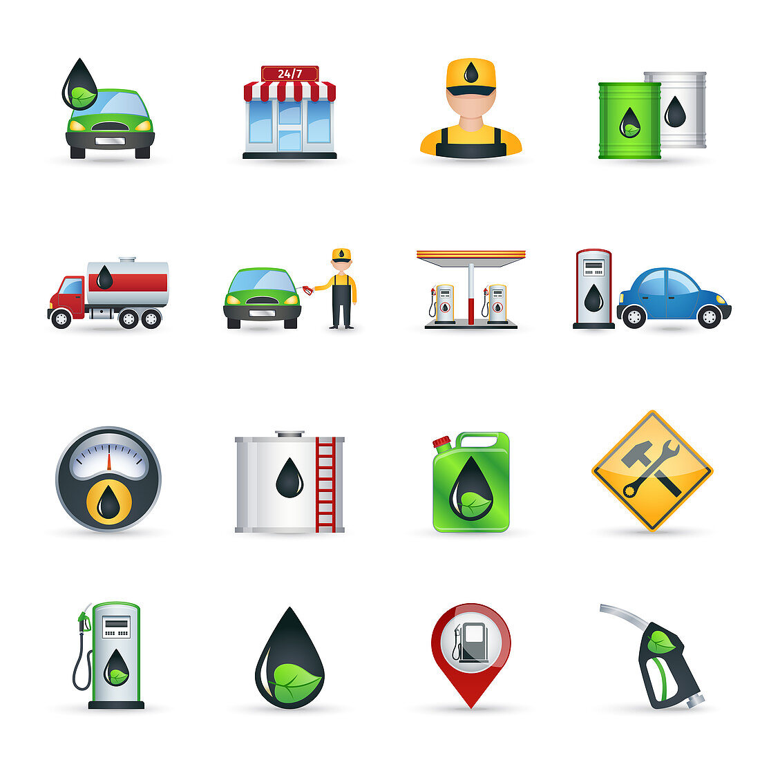 Petrol station icons, illustration