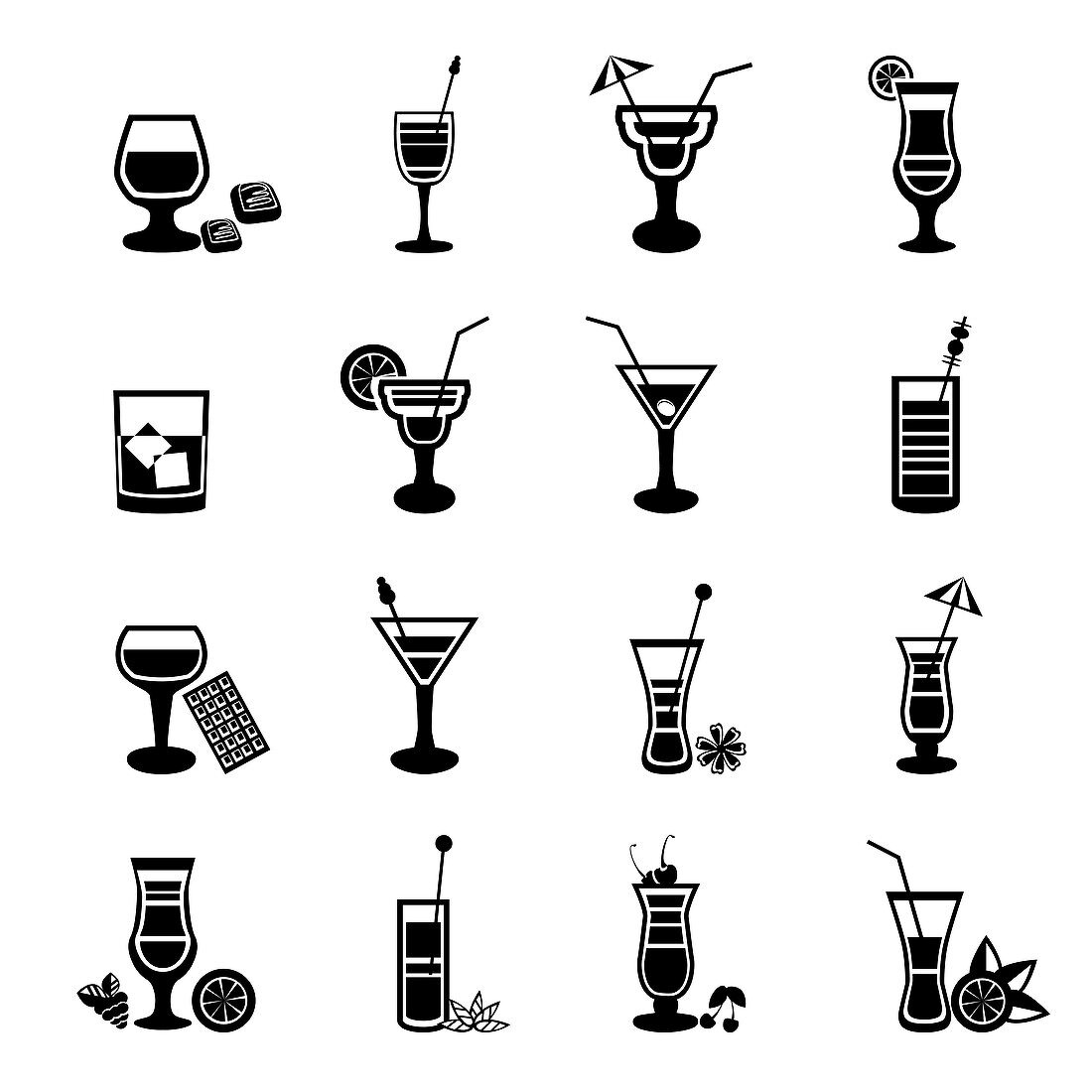 Cocktail icons, illustration