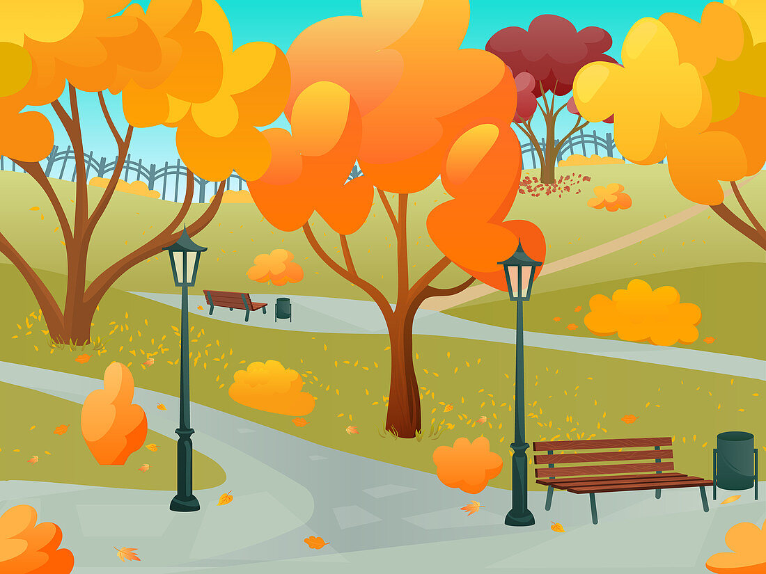 Park in autumn, illustration