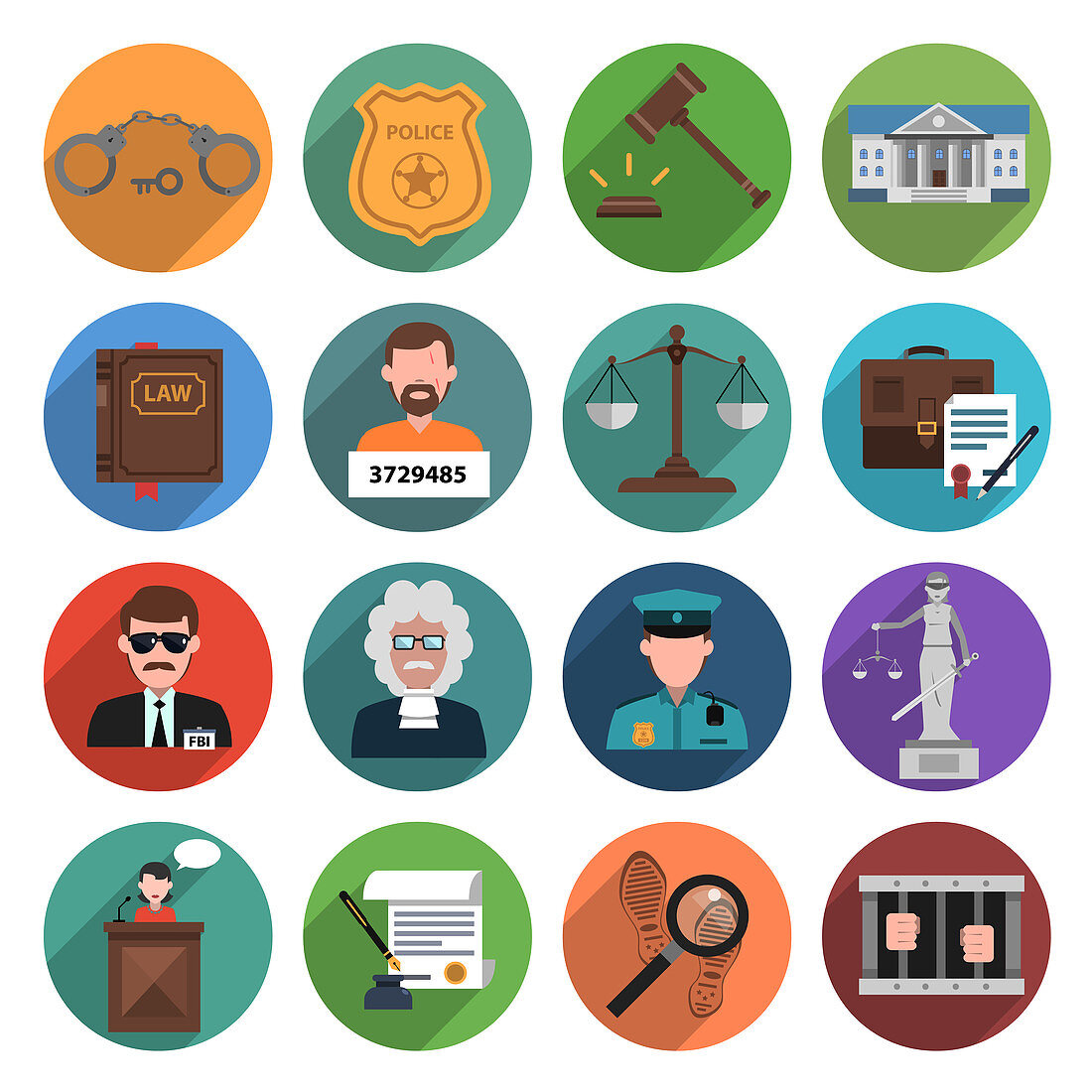 Law and justice icons, illustration
