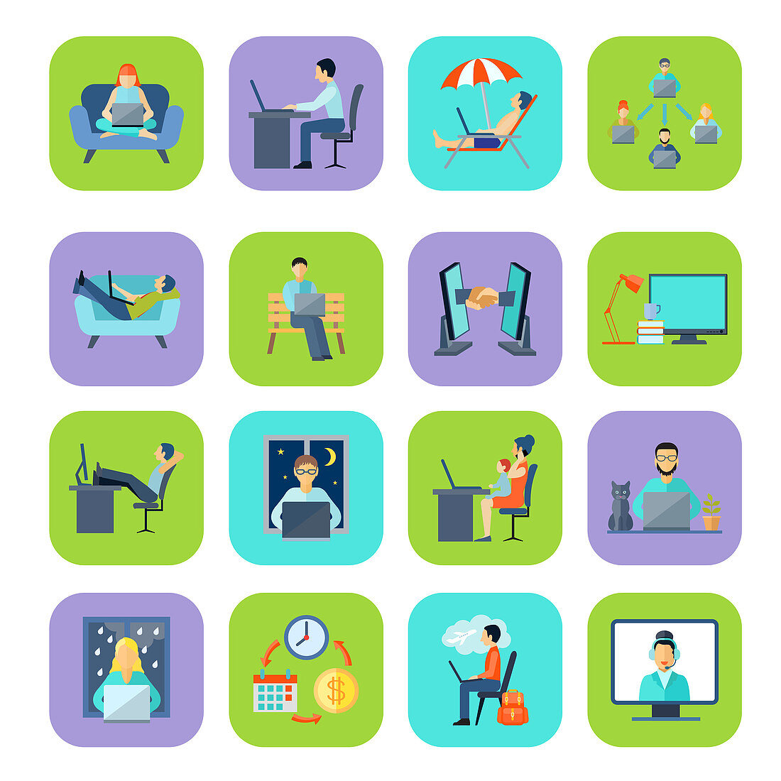 Remote working icons, illustration