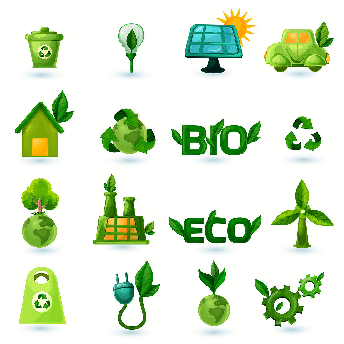 Green energy icons, illustration