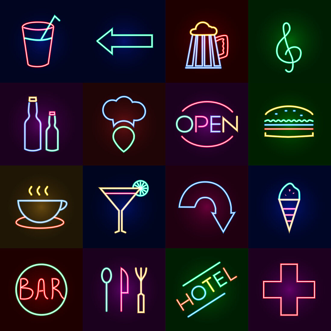 Neon sign icons, illustration