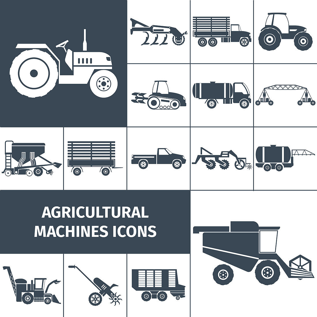 Agricultural machine icons, illustration
