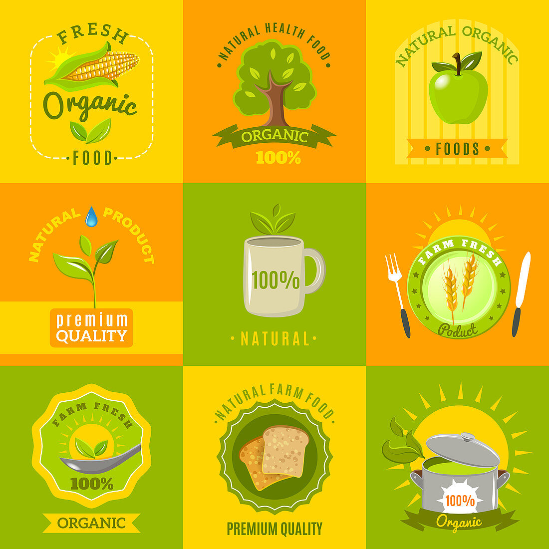 Organic food icons, illustration