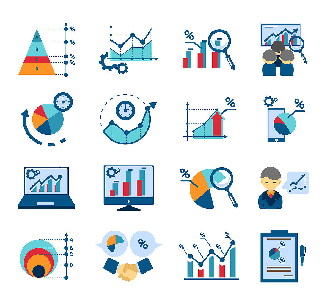 Data analysis icons, illustration