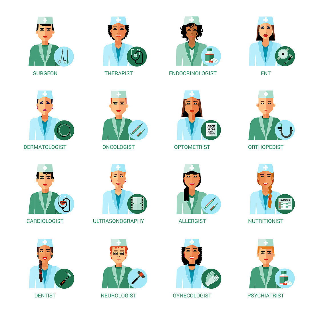 Medical profession avatars, illustration