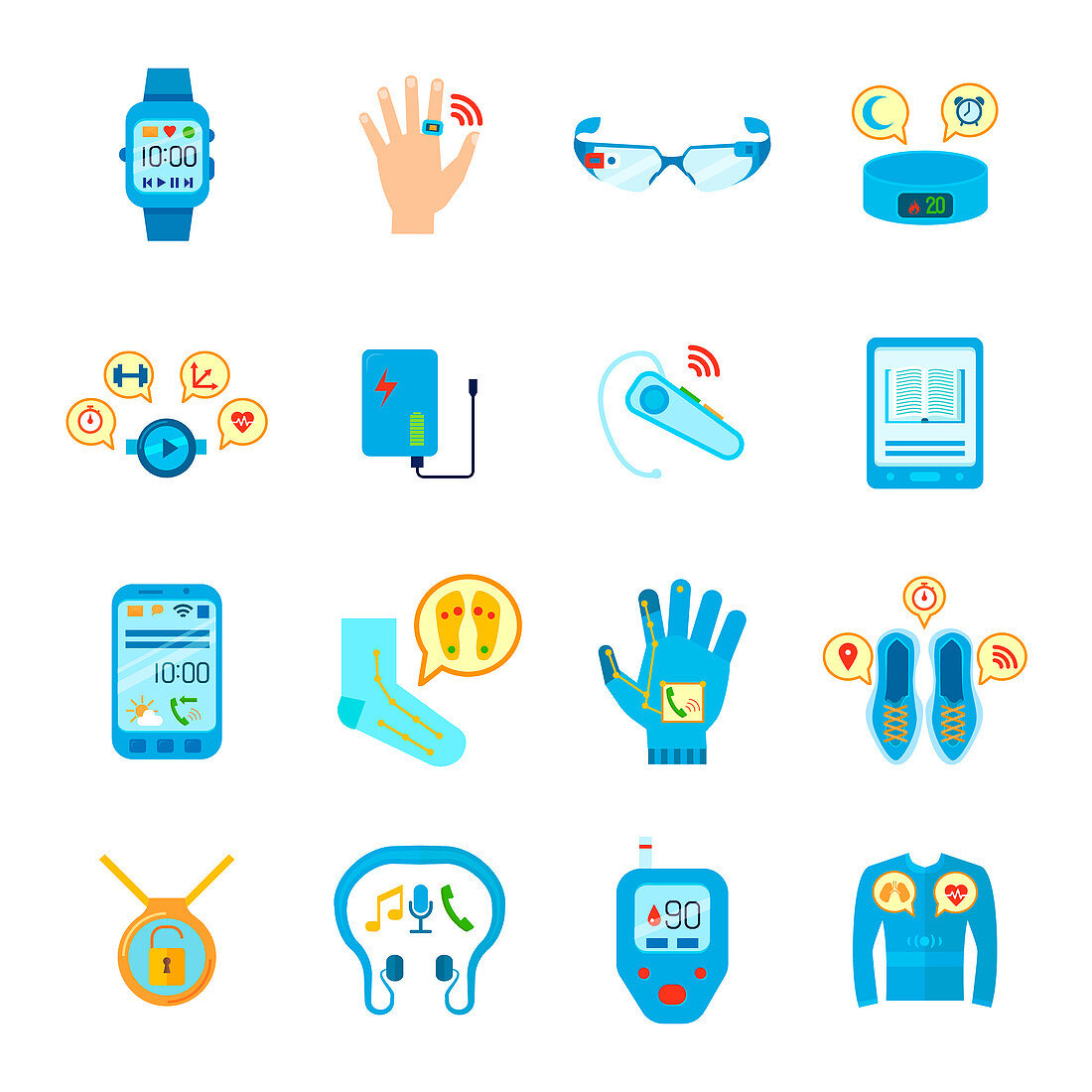 Wearable technology icons, illustration